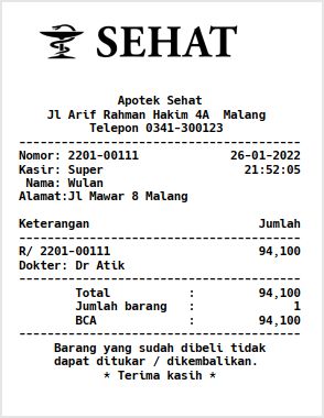 Struk belanja obat resep dari program apotek Prorinum