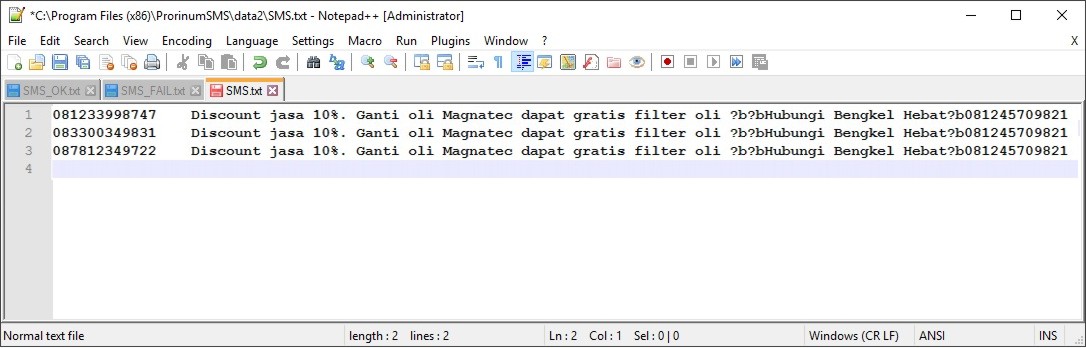 Menulis Pesan SMS Massal pakai Notepad++