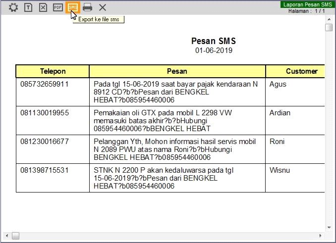 Pesan layanan servis kendaraan - software bengkel - laporan