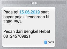Pesan layanan servis kendaraan - software bengkel - pajak