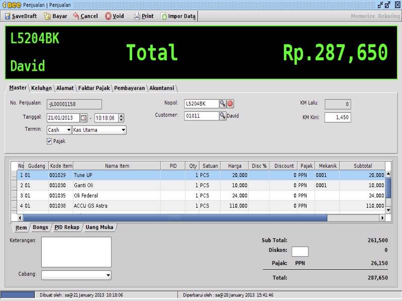 Tampilan Bee Bengkel