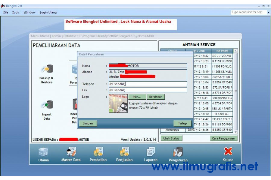 Tampilan Program Bengkel 2.0