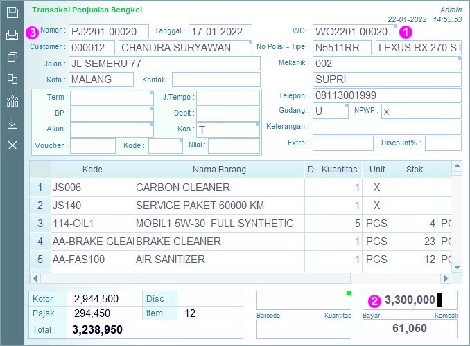 Input tansaksi penjualan bengkel