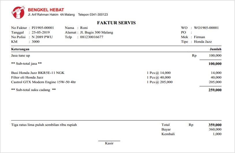 Faktur servis kendaraan