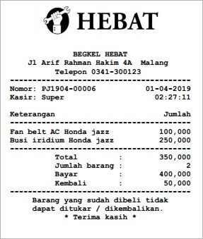 Struk penjualan ritel